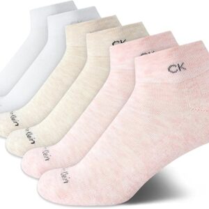 Calvin Klein Womens Quarter Socks - 6 Pack Athletic Performance Cushioned Running Workout Ankle Socks for Women (Sizes: 4-10)