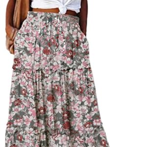 EARKOHA Womens Casual High Waist Tie Paisley Print Long Maxi Skirt with Pockets