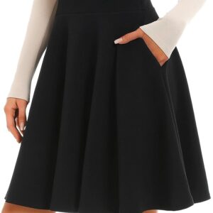 Stelle Women's 20" Knee Length Skirts with Pockets Casual Basic Midi Skirt Stretchy A-Line Skater Flared Pleated