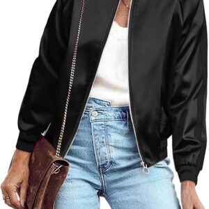 Zeagoo Women's Bomber Jacket Lightweight Zip Up Jacket Casual Striped Jacket Coat Outerwear Windbreaker with Pockets